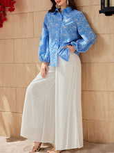 Mulvari Women's Hollow Out Flower Embroidery Lantern Sleeve Shirt